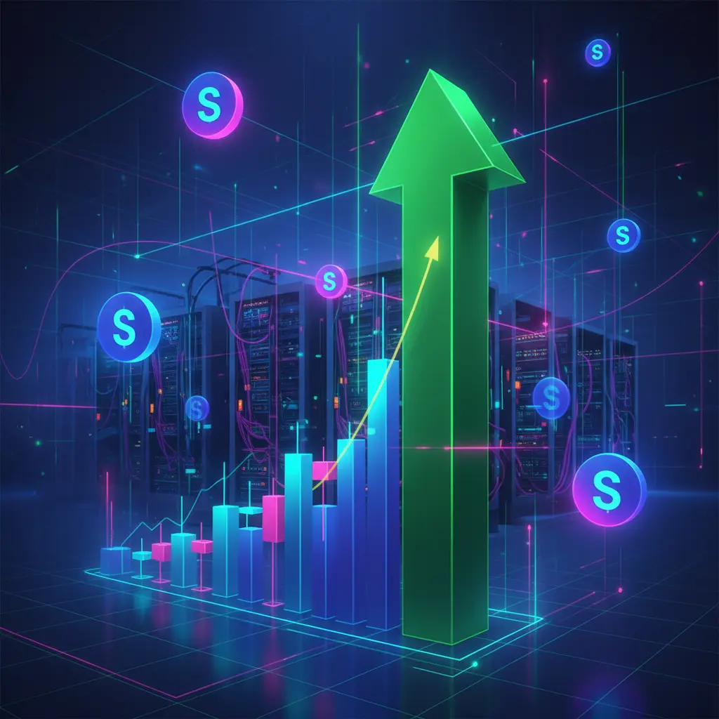 Visual representation of Bit Mining stock surging with Solana ecosystem elements in the background