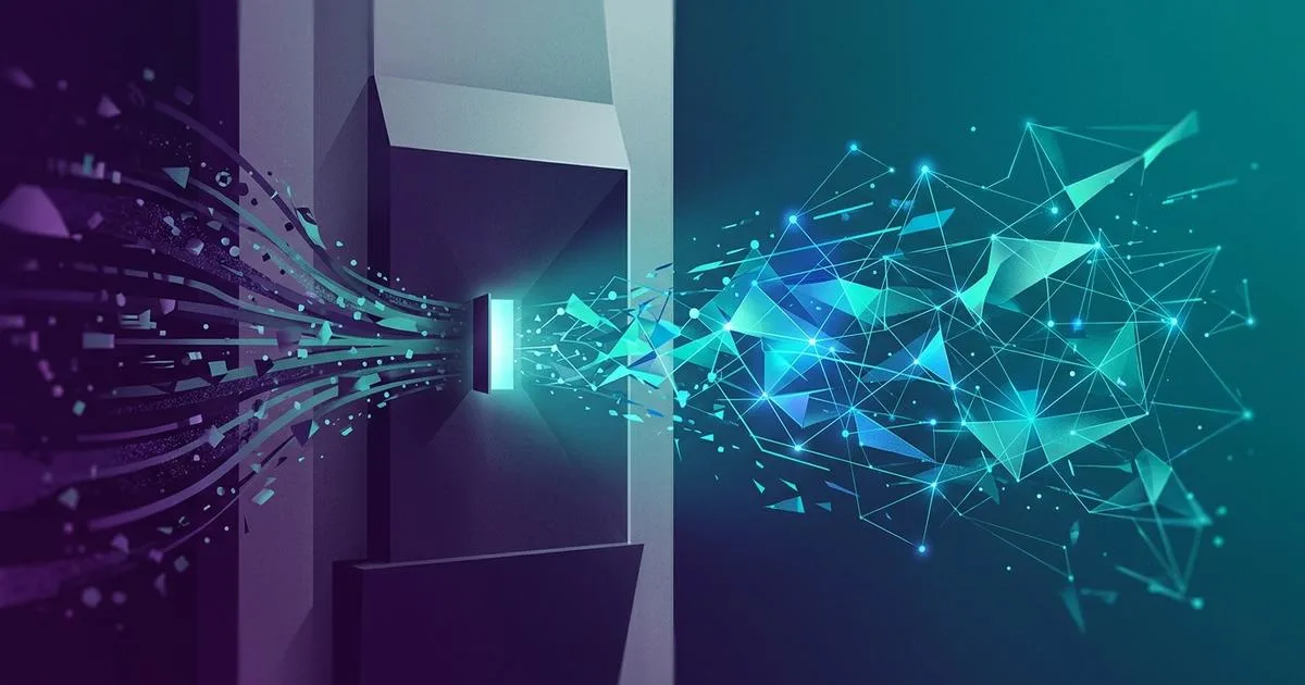 Abstract visualization of a large traditional brokerage opening access to a digital asset network