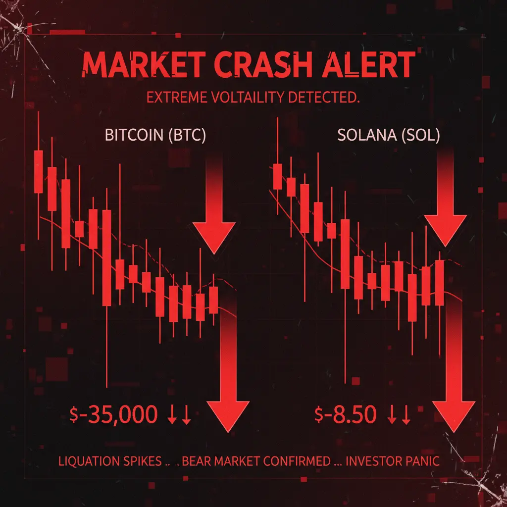 Chart showing steep decline in Bitcoin and Solana prices during November 2025 correction