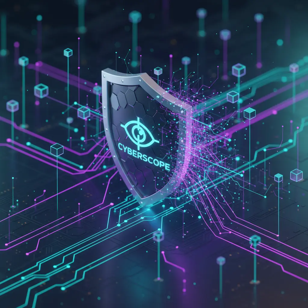 Visualization of Cyberscope security shield integrating with Solana network nodes