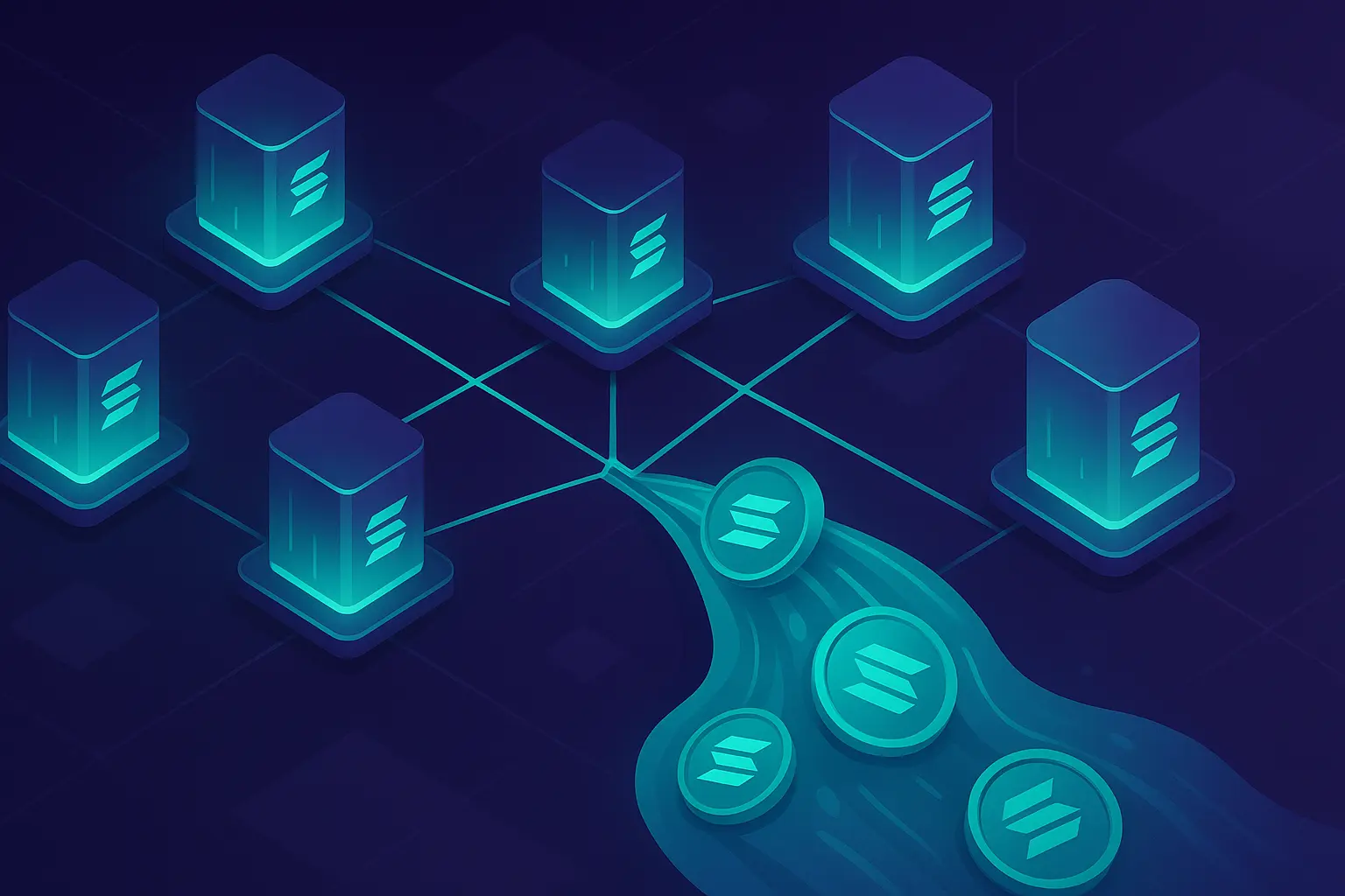 Visual representation of Solana blockchain staking infrastructure with Jito protocol integration
