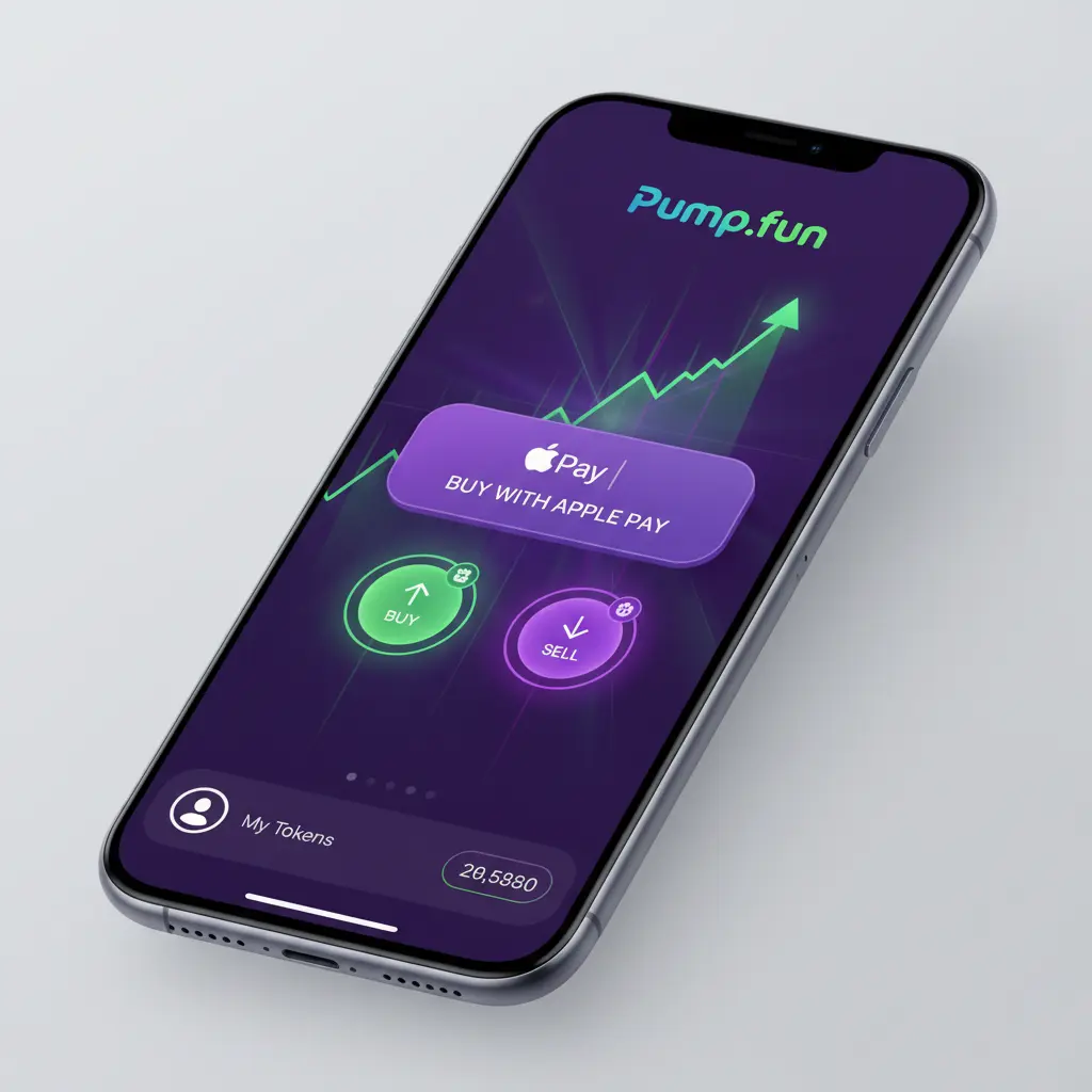Smartphone displaying Pump.fun app with Apple Pay integration