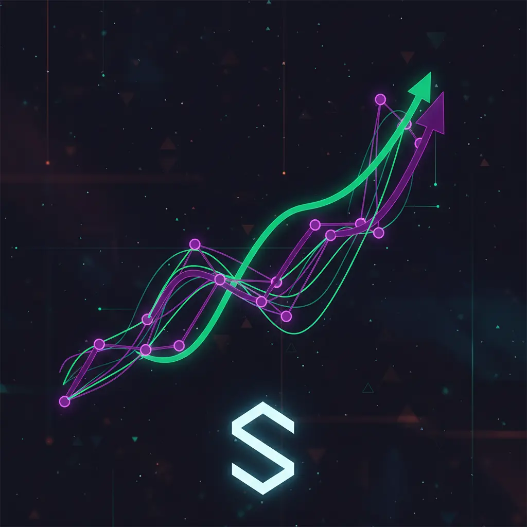Futuristic digital art representing Solana's blockchain network growth and competition