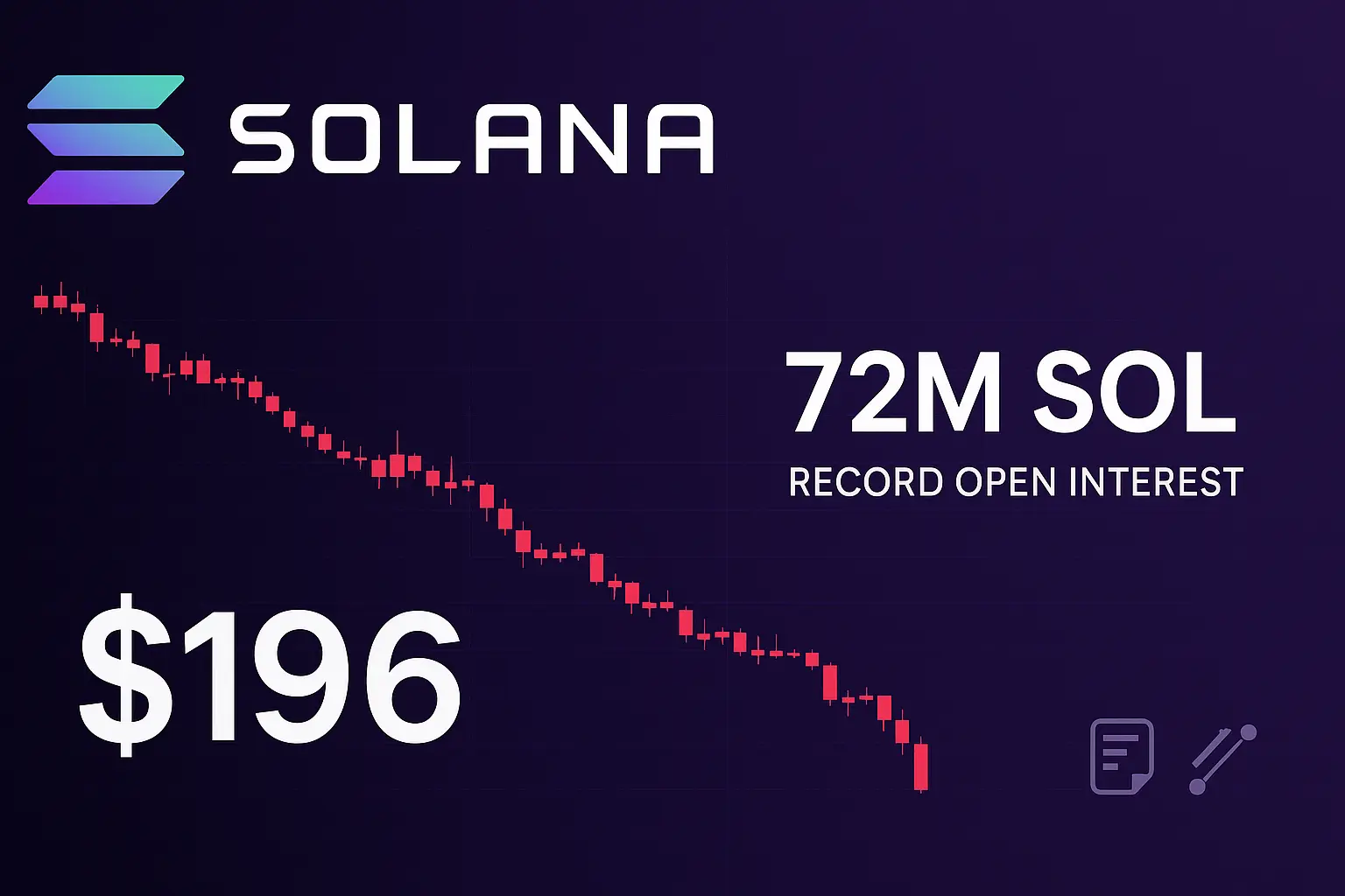 Solana futures open interest chart showing record 72 million SOL tokens with price decline analysis
