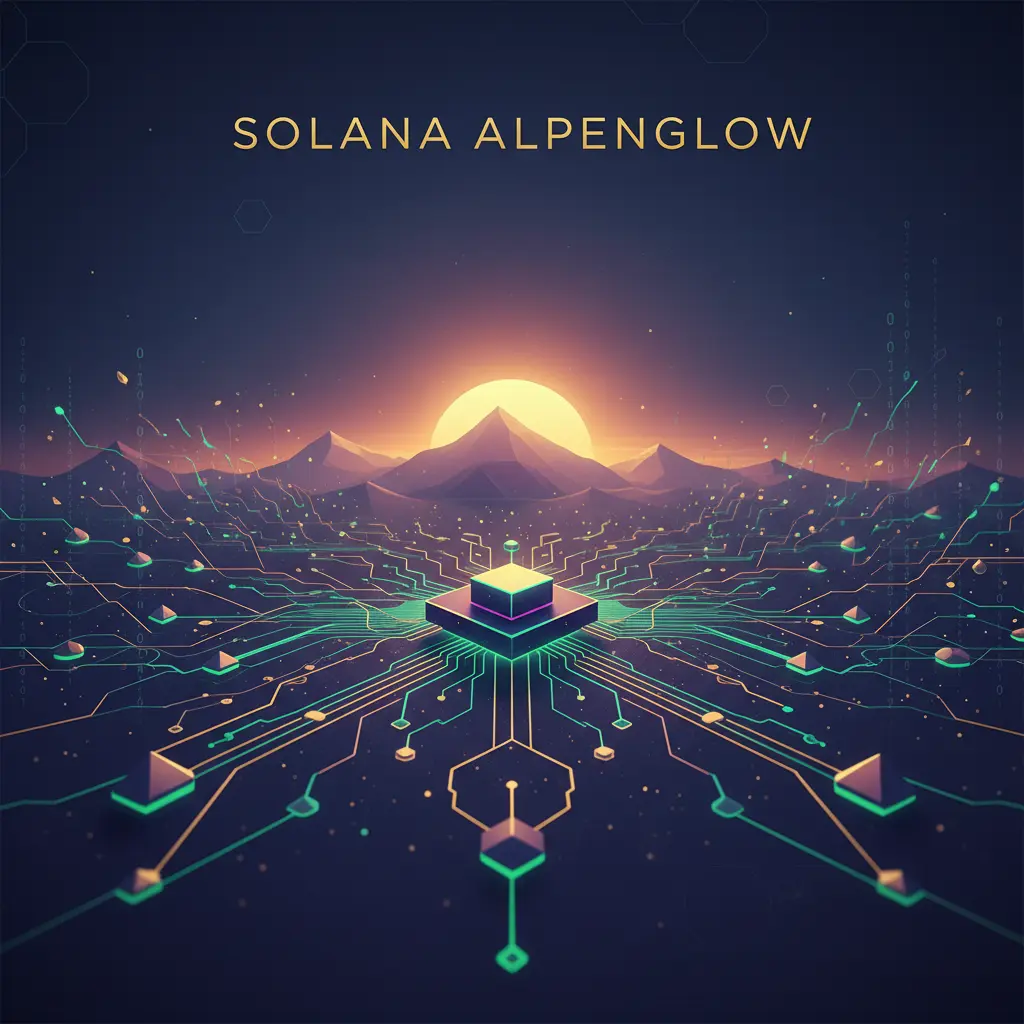 Digital illustration of the Solana network expanding with glowing nodes and data pathways, representing the Alpenglow upgrade.