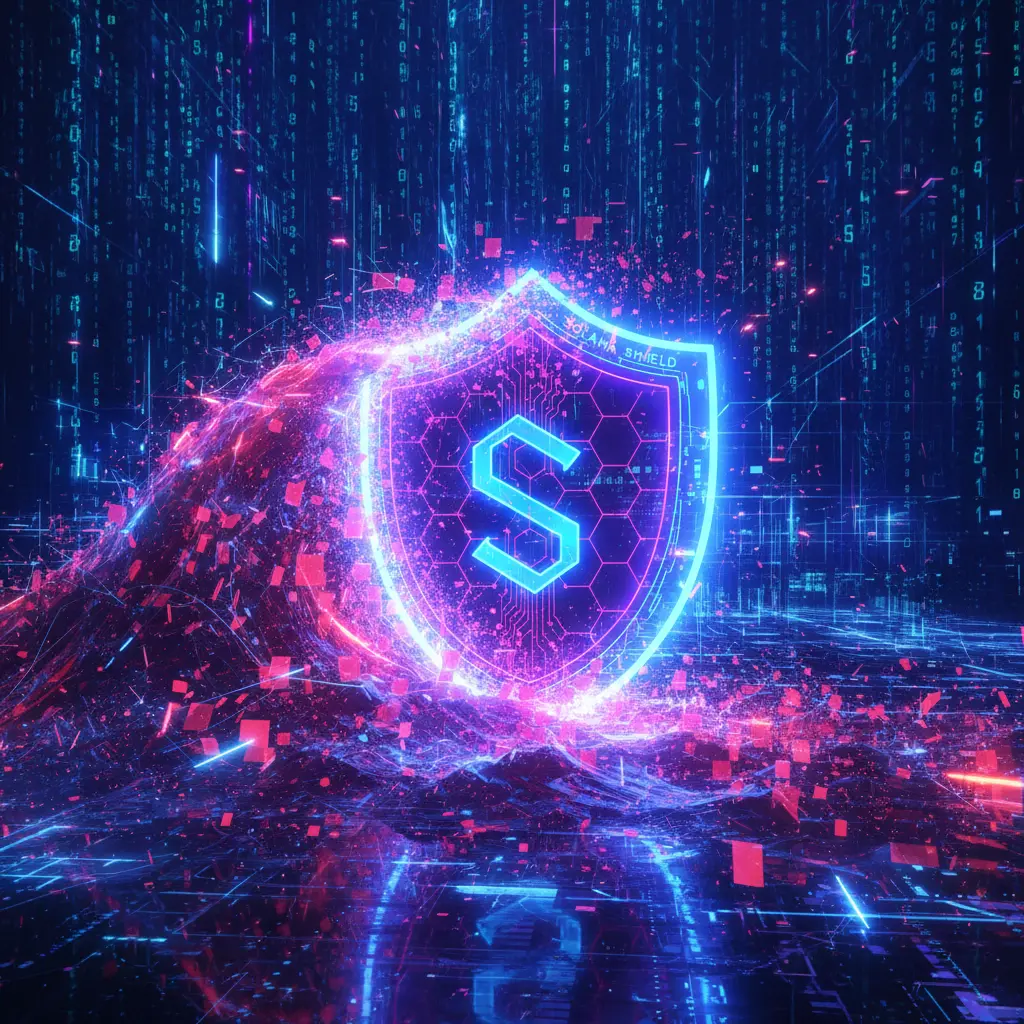 Visual representation of Solana blockchain shielding against massive digital traffic flood