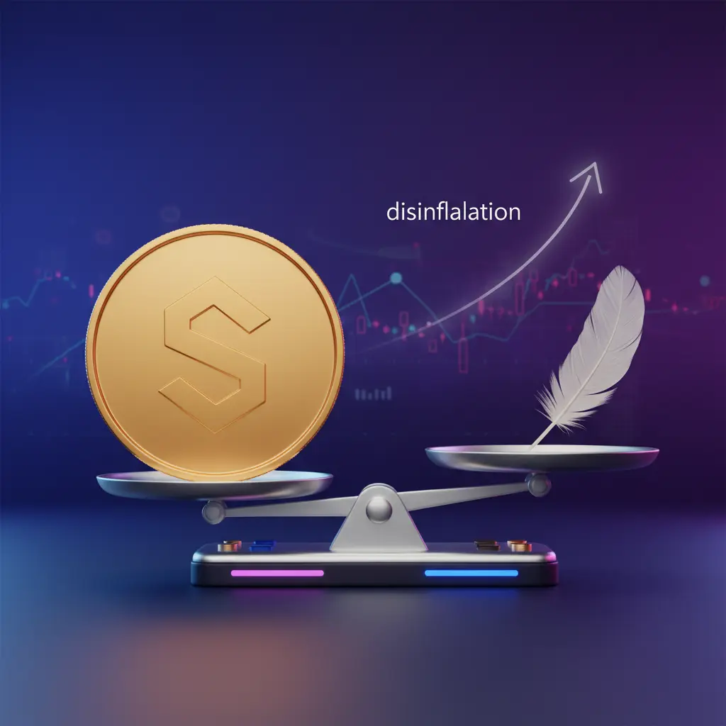 3D visualization of Solana tokenomics shifting towards lower inflation