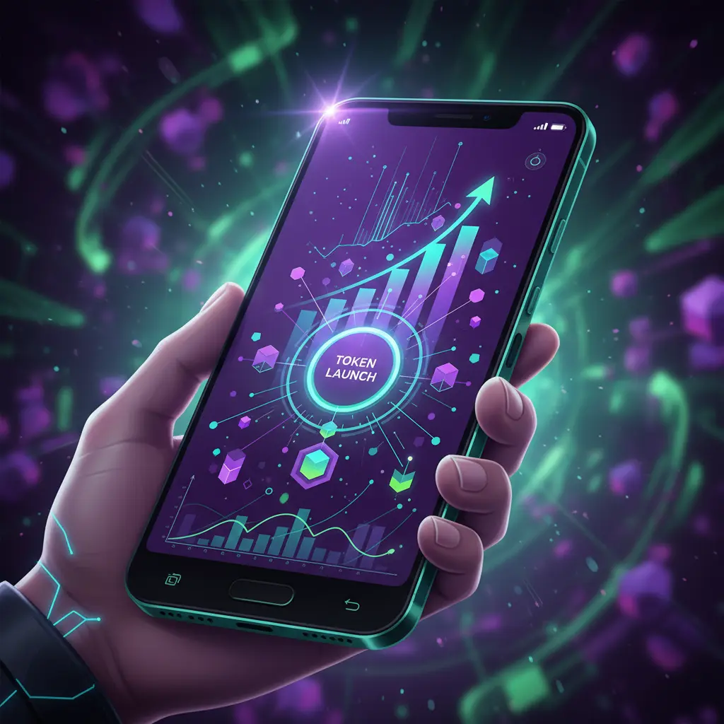 Solana Seeker smartphone displaying token ecosystem interface