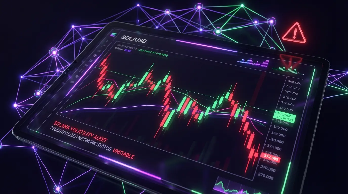 Futuristic trading dashboard showing Solana price volatility and prediction market data following a major DeFi exploit
