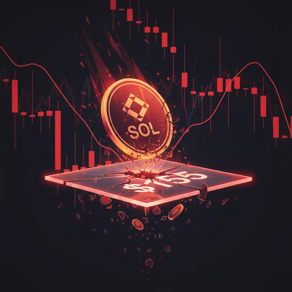 Solana coin breaking through a technical support chart level at $155.