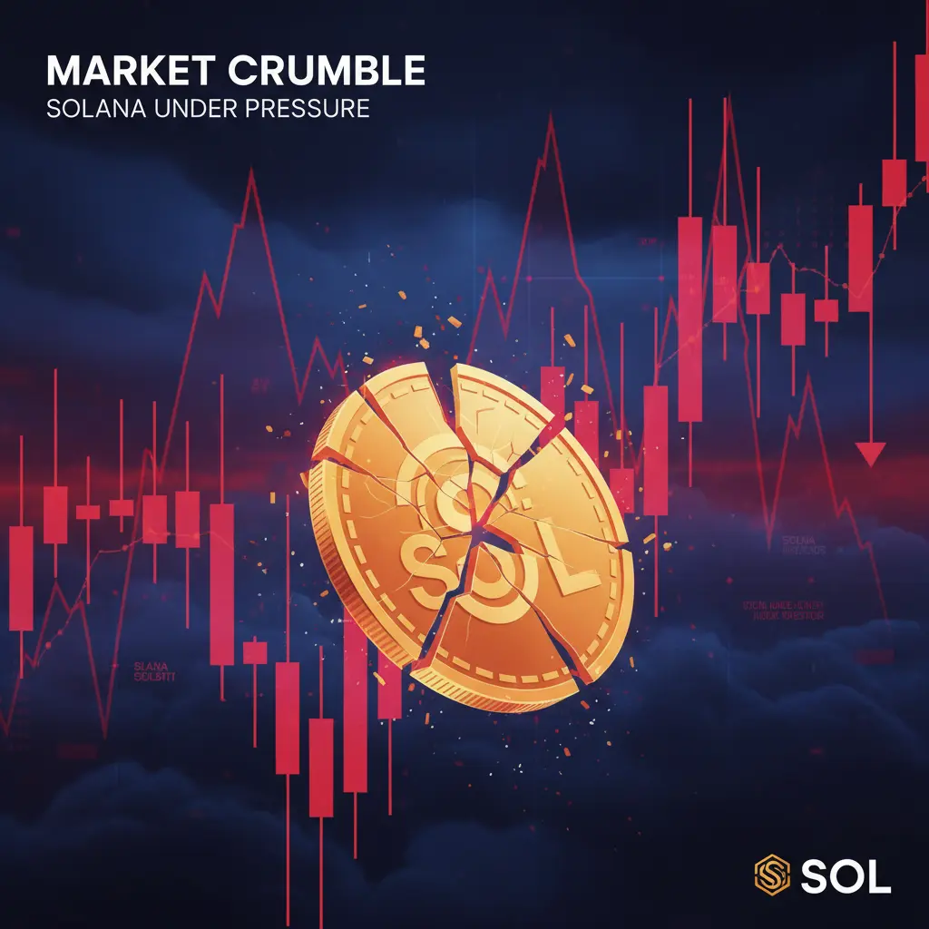 A bearish chart showing Solana's price dropping, with red candles indicating a downtrend.
