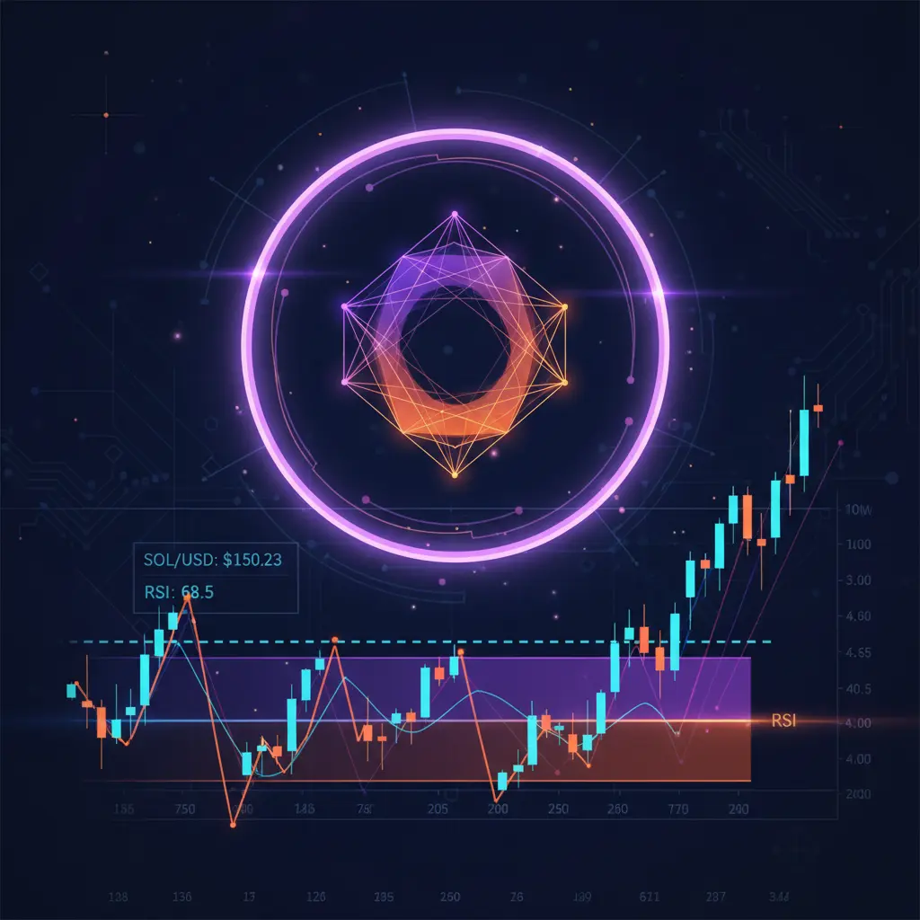 Solana price chart displaying RSI divergence patterns and overbought zones