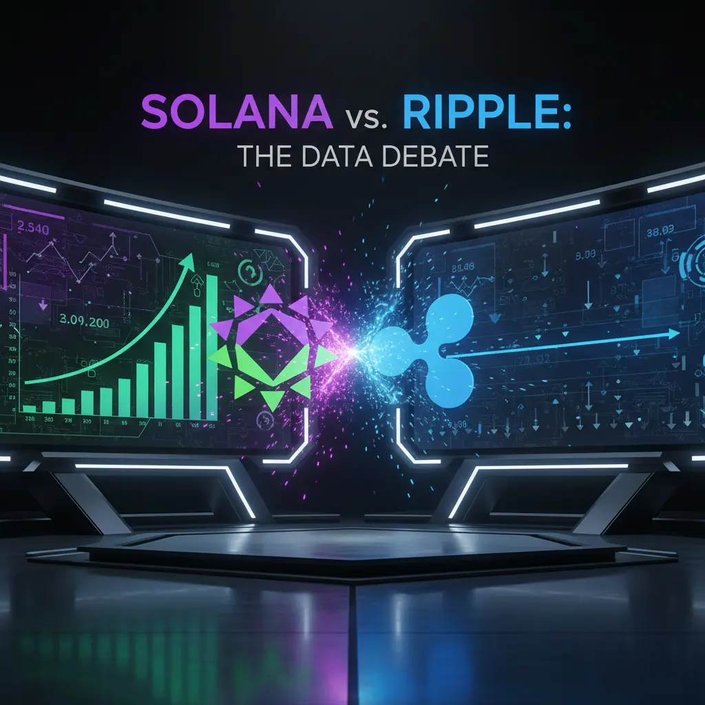 Visual representation of the Solana and Ripple rivalry, with logos and data charts.