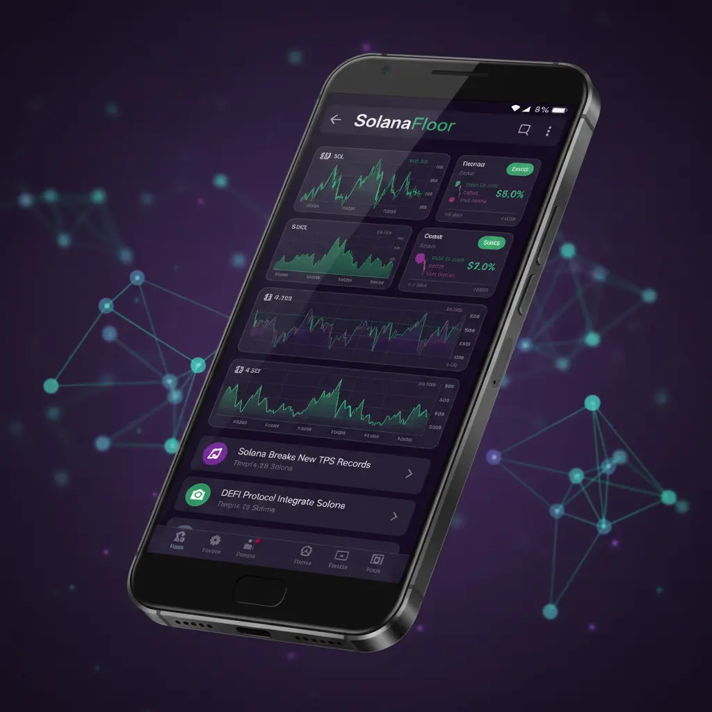 SolanaFloor mobile app interface displayed on a Solana Seeker smartphone