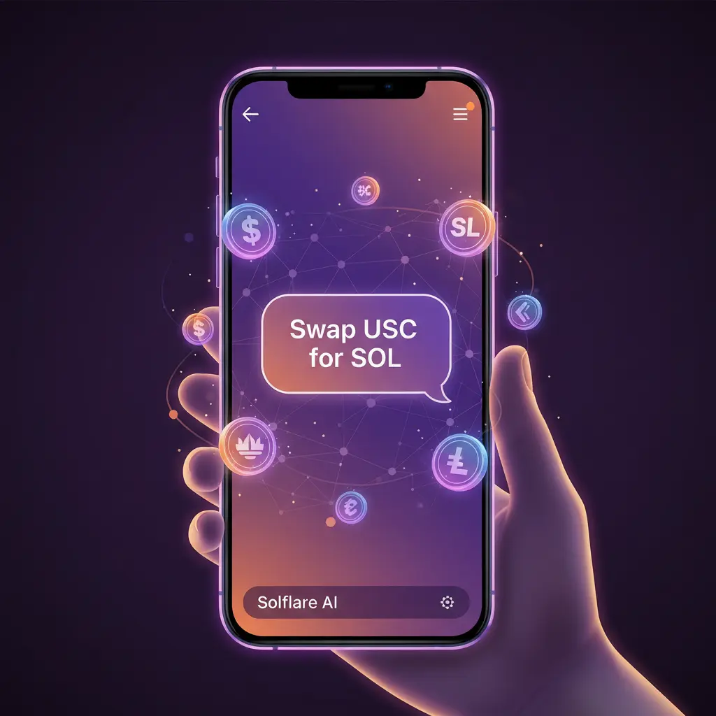 Solflare Magic AI conversational interface displaying natural language trading commands
