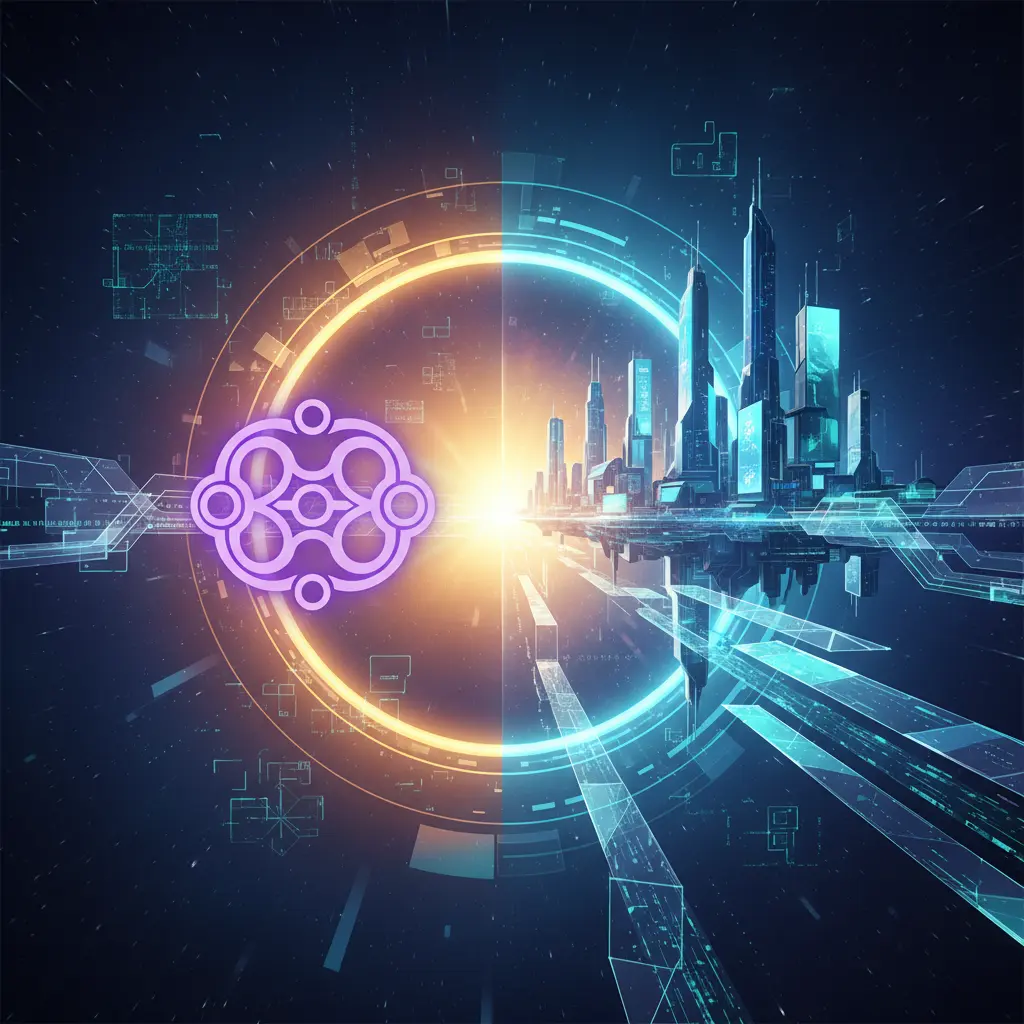 Abstract digital visualization of the Sunrise gateway connecting the Monad ecosystem to Solana