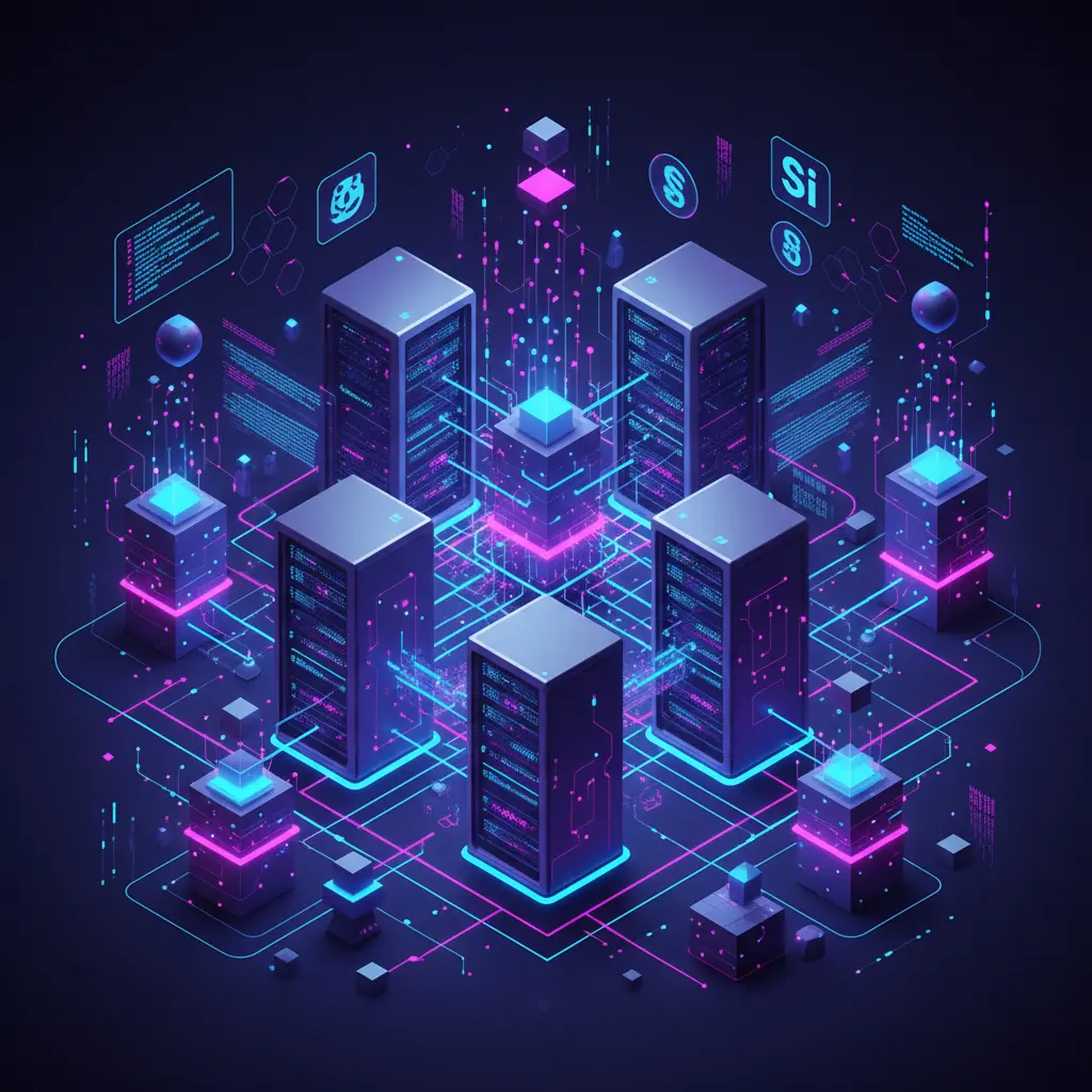 Digital representation of blockchain validator nodes expanding across a network
