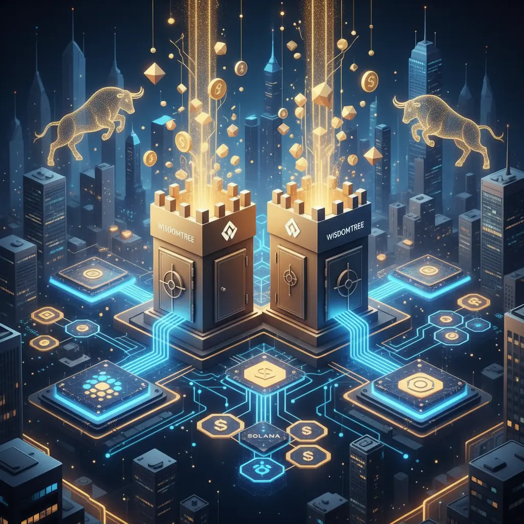 Visual representation of WisdomTree and Plume Network bringing institutional assets to Solana