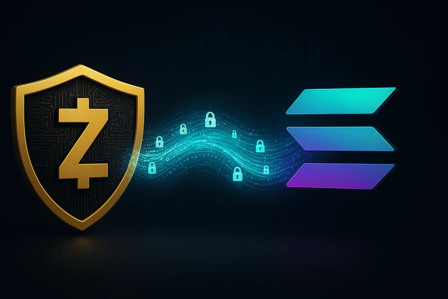 Visual representation of ZCash bridging to Solana blockchain for decentralized exchange trading